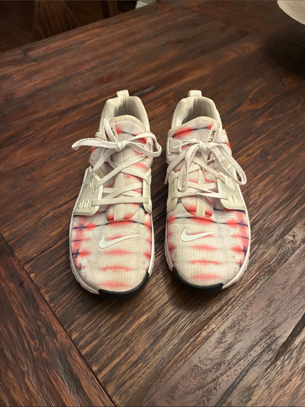 Nike women’s White Sneakers with Pink and Navy Tie-Dye Accents